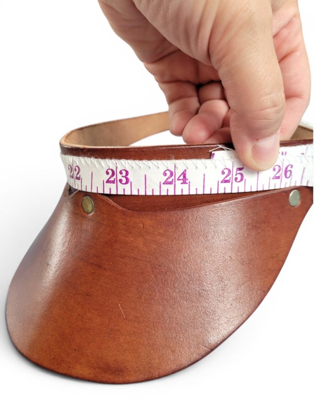 Artisan Made Leather Sun Visor in Rich Golden Brown with Brushed Gold Accents - Picture 10 of 13